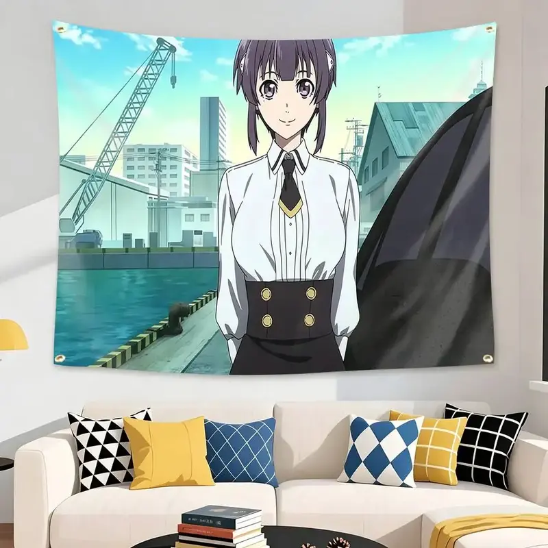 Black Torch Hana Usami Harbor Scene Wall Tapestry