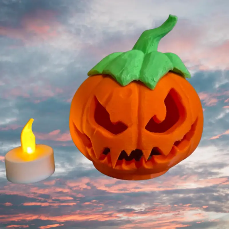 Citrouille Halloween 3D effrayante – Photophore avec bougie LED