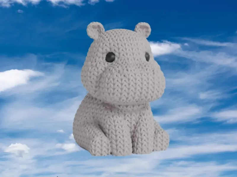 Figurine hippopotame tricot 3D • Sculpture artisanale mignonne • Déco originale
