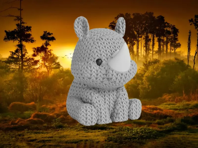 Figurine rhinocéros tricot 3D • Sculpture artisanale exotique • Déco originale