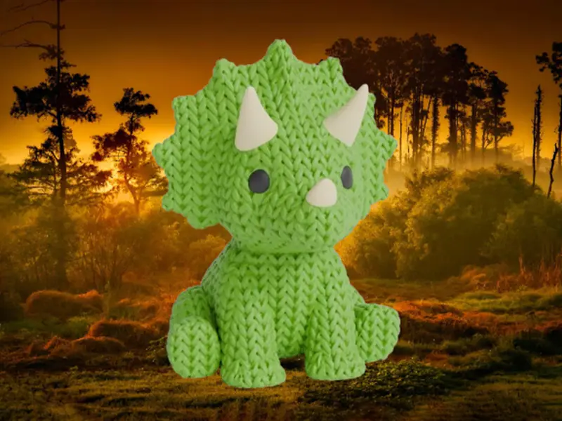 Figurine triceratops tricot 3D • Sculpture artisanale dinosaure • Déco originale