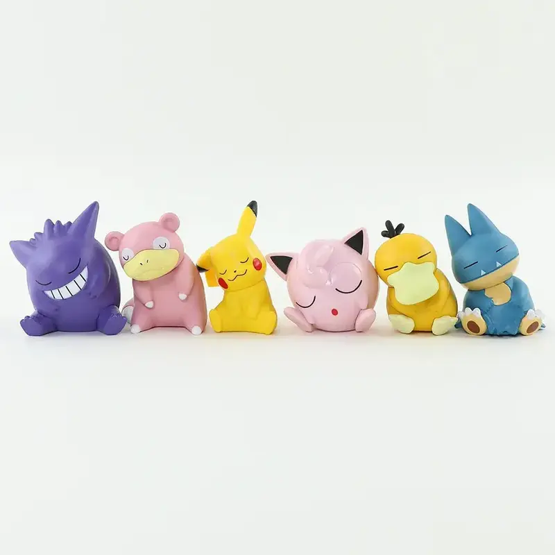 Figurines Pokémon Endormies - Set de 6 Pikachu Psykokwak Ectoplasma Rondoudou Goinfrex Ramoloss