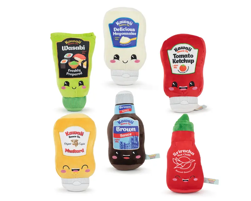 KAWAII - Sauces - Assortiment de 6 Peluches 6 Modèles - 27cm