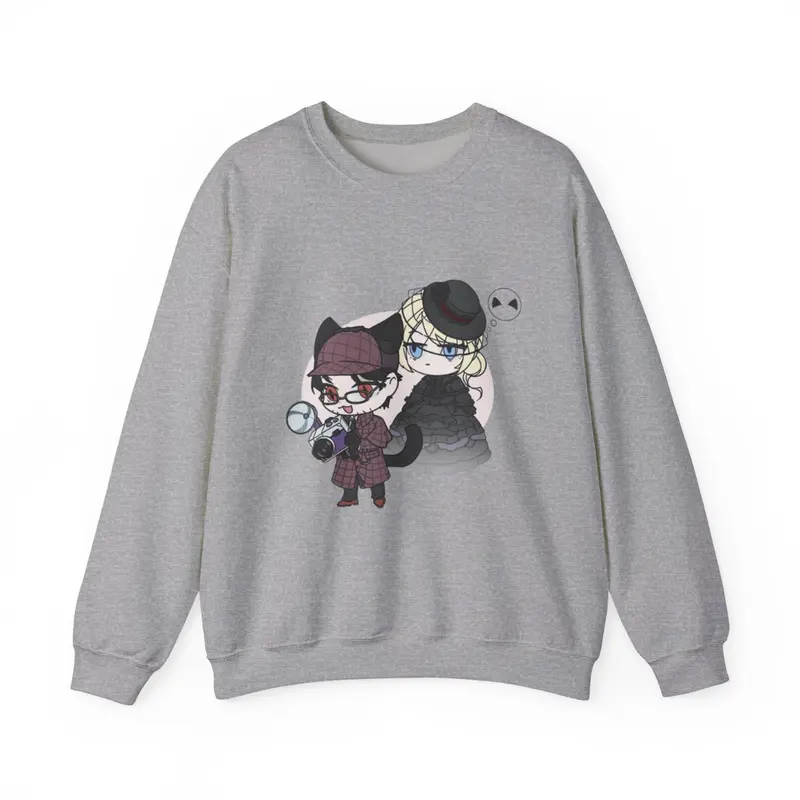 Lord of Mysteries Chibi Cat Detective Duo Gray Sweatshirt