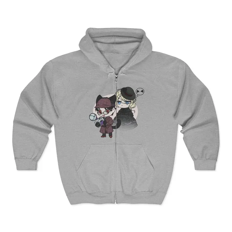 Lord of Mysteries Chibi Cat Detective Duo Gray Zip Hoodie