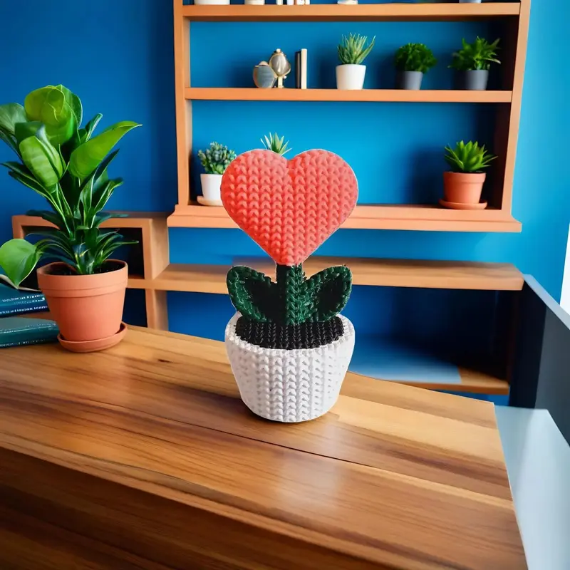 Plante Cœur 3D effet tricot – Objet Déco Mignon & Cadeau Original