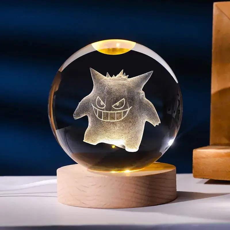 Pokéball LED Cristal Ectoplasma - Socle bois USB