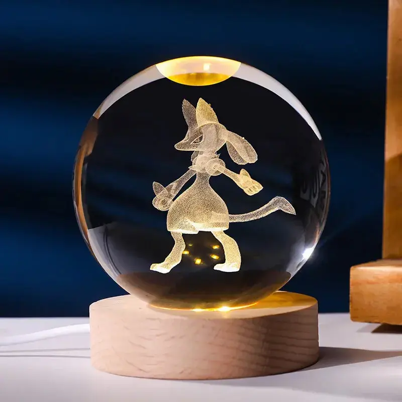 Pokéball LED Cristal Lucario - Socle bois USB