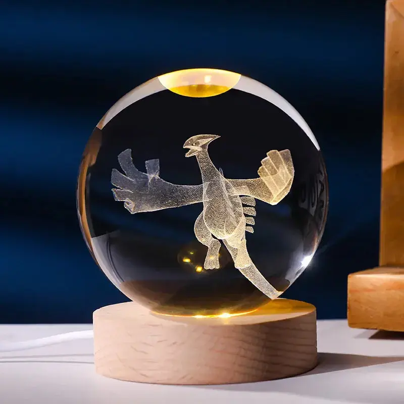 Pokéball LED Cristal Lugia - Socle bois USB