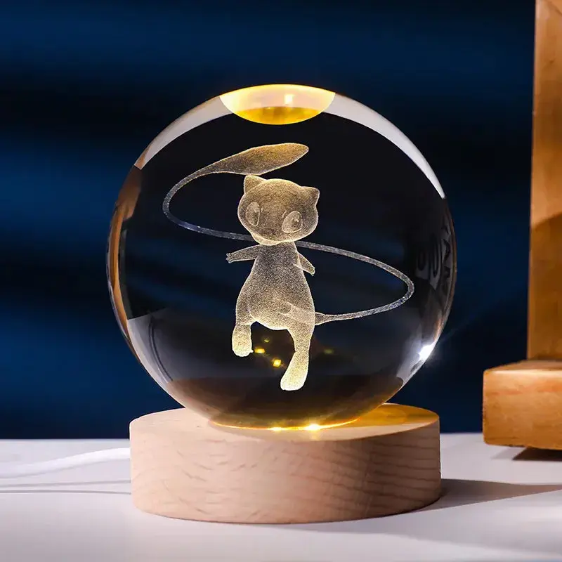Pokéball LED Cristal Mew - Socle bois USB