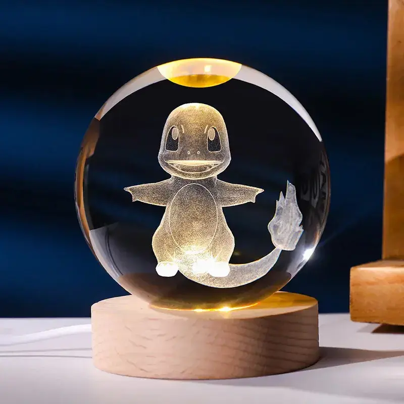 Pokéball LED Cristal Salamèche - Socle bois USB