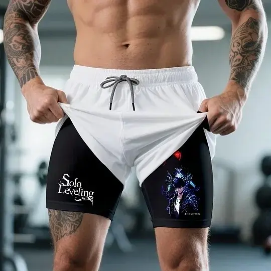 Short de sport 2-en-1 Solo Leveling Blanc