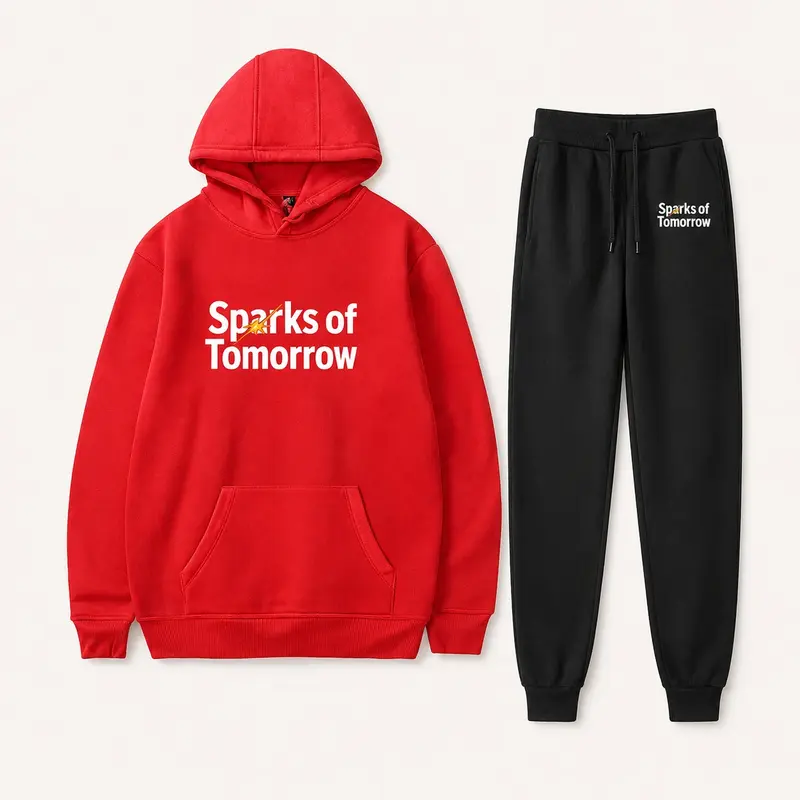 Sparks of Tomorrow Red and Black Hoodie and Joggers Set